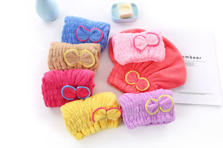 3-Pack Yellow Thickened Coral Fleece Hair Drying Towel Cap – Double-Layered Absorbent Turban with Bow Design for Fast Drying and Gentle Care