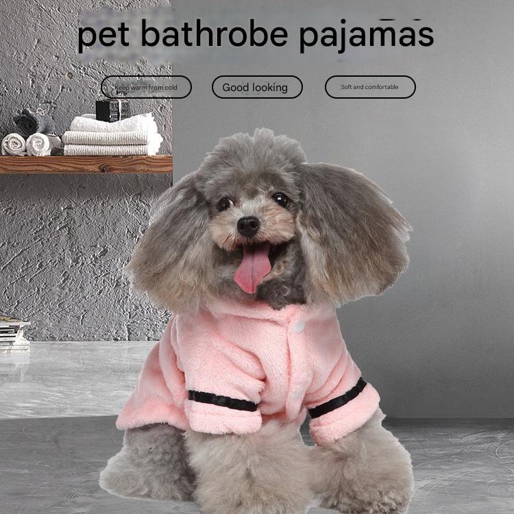 Grey Cozy Pet Bathrobe Sleepwear – Plush Fleece Dog Robe with Hood and Adjustable Waistband for Small to Medium Breeds(Size:XL)