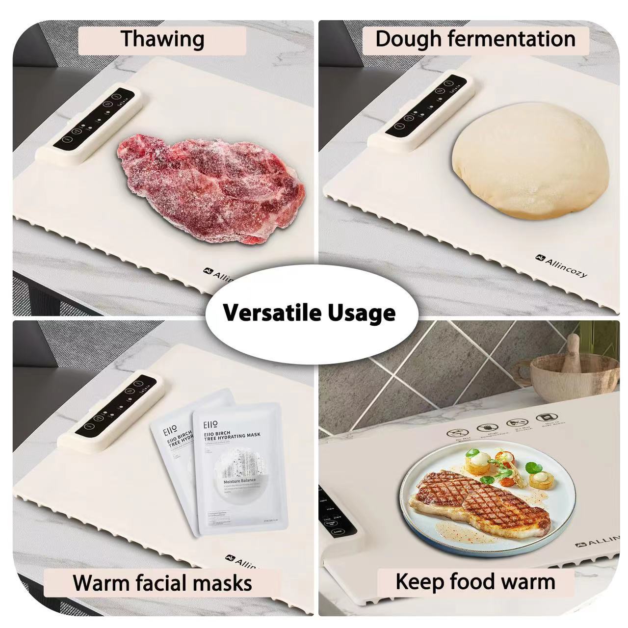 Blue 24-Inch Electric Warming Tray with 3-Temperature Settings – Graphene Heating Mat for Keeping Food Warm, Thawing Meat, Dough Fermentation, and Facial Mask Warming