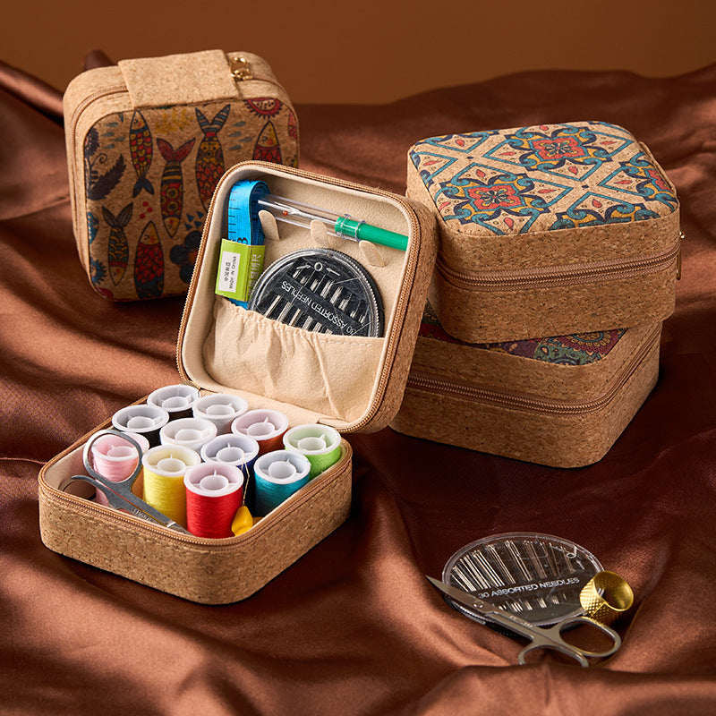 Brown Sunflower Design Portable Sewing Kit – Compact Travel Set with Needles, Thread, Scissors, Thimble, and Pin Cushion for Home, Dorm, or Emergency Repairs