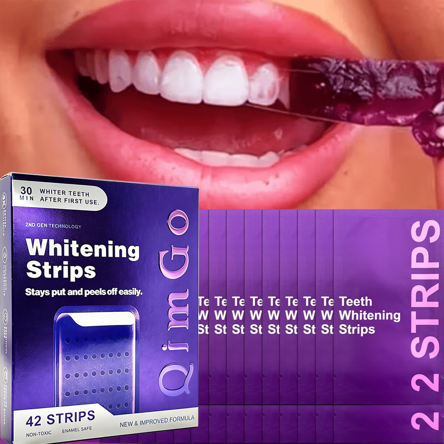 14 Pairs Purple Teeth Whitening Strips – Stain-Removing Film for Brighter Smile, Non-Toxic and Enamel Safe
