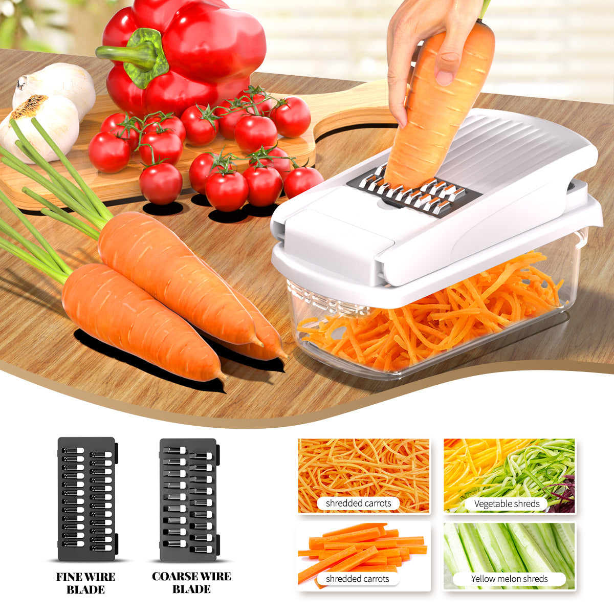 Black Multifunctional Vegetable Slicer – Manual Kitchen Cutter with Adjustable Blades for Slicing, Dicing, Shredding, Garlic Grinding, and Egg White Separation