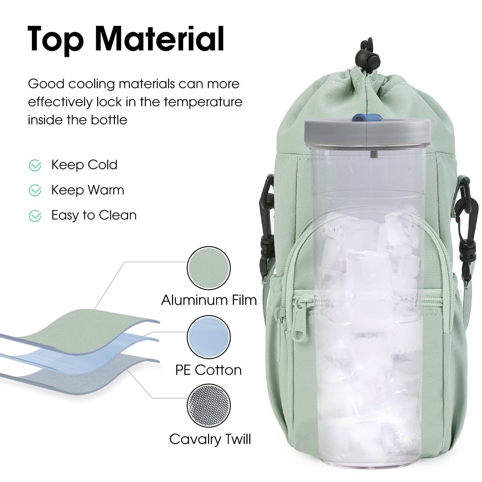 Purple Water Bottle Carrier with Drawstring Closure – Adjustable Shoulder Strap, Front Pocket, and Side Storage for Daily Use
