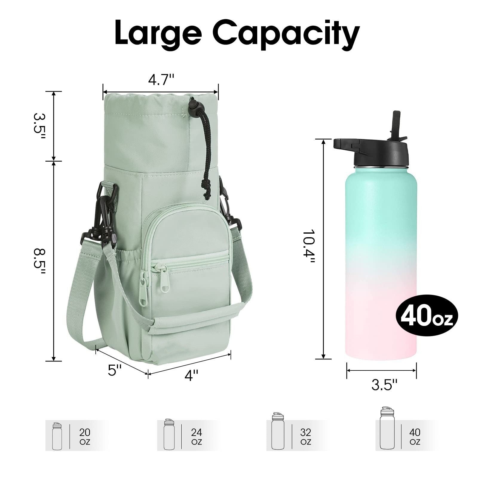 Purple Water Bottle Carrier with Drawstring Closure – Adjustable Shoulder Strap, Front Pocket, and Side Storage for Daily Use