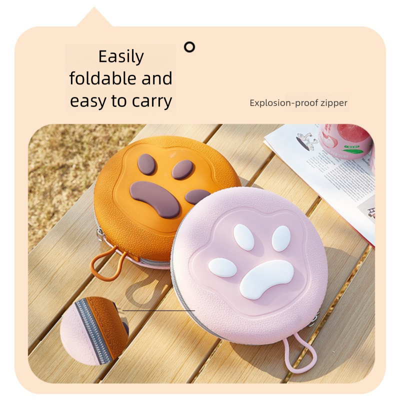 Pink Portable Foldable Dual Bowl for Pets – Silicone Feeding and Water Dish with Compact Storage Design