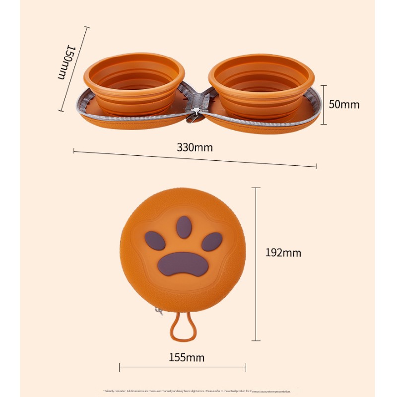 Pink Portable Foldable Dual Bowl for Pets – Silicone Feeding and Water Dish with Compact Storage Design