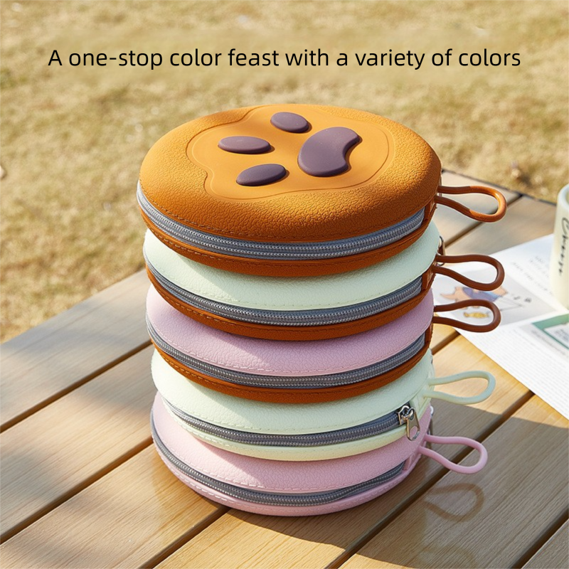 Brown Portable Foldable Dual Bowl for Pets – Silicone Feeding and Water Dish with Compact Storage Design