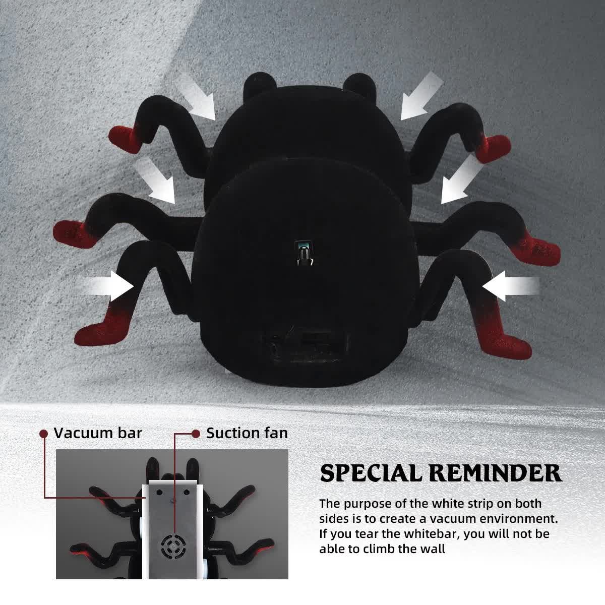 RC Wall Climbing Spider Toy Realistic Fuzzy Tarantula Anti-Gravity Remote Control Prank Bug with LED Eyes Rechargeable Gift for Kids