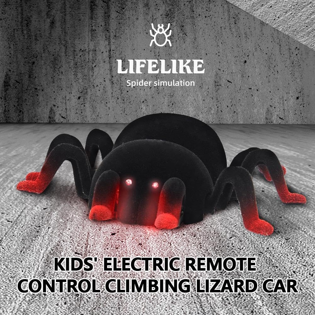 RC Wall Climbing Spider Toy Realistic Fuzzy Tarantula Anti-Gravity Remote Control Prank Bug with LED Eyes Rechargeable Gift for Kids