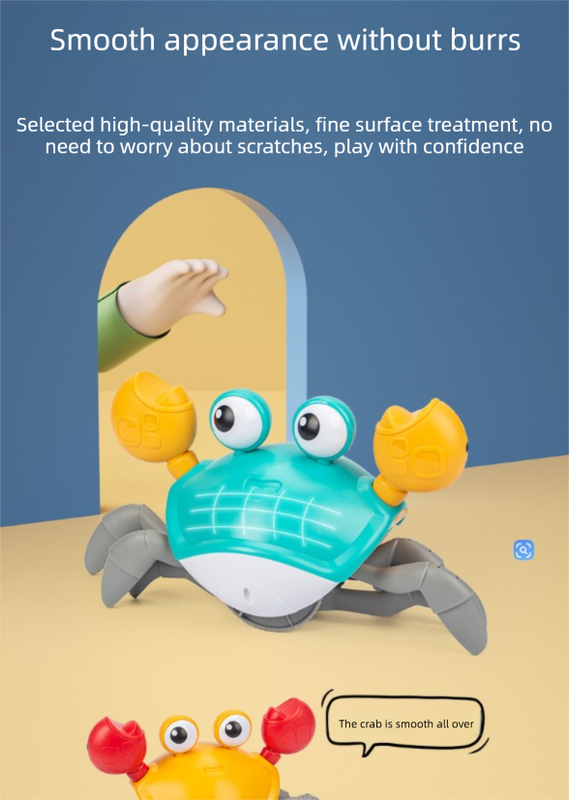 Upgraded Induction Crawling Crab Baby Toy with Silent Mode & Speed Control USB-C Rechargeable Obstacle Avoidance Tummy Time Pet Sun Orange