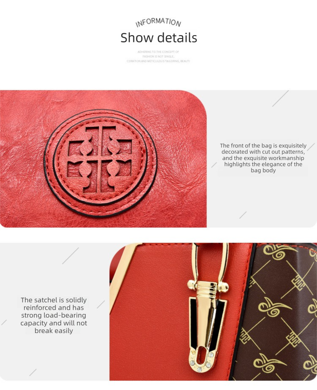 2 PCS Women's Handbag Set PU Leather Tote & Crossbody Purse Fashion Splicing Design Red