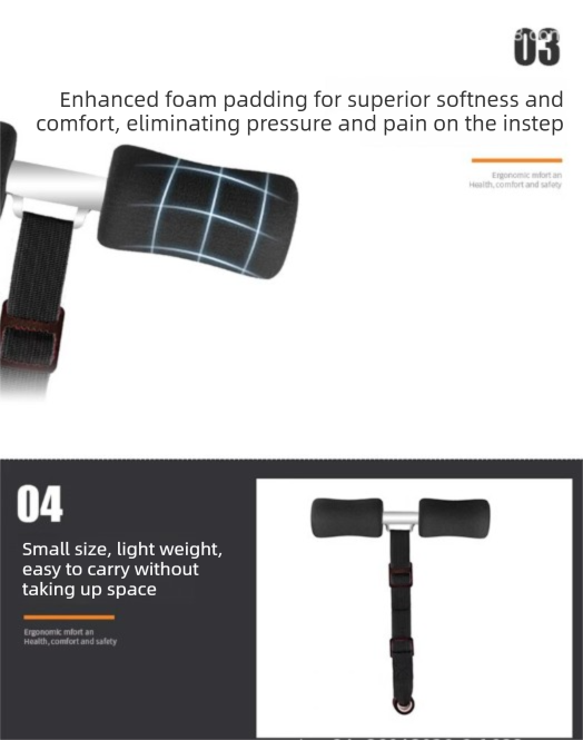 Portable Sit-Up Assistant Bar Door & Bed Anchor Core Trainer Adjustable Ab Workout Equipment Orange