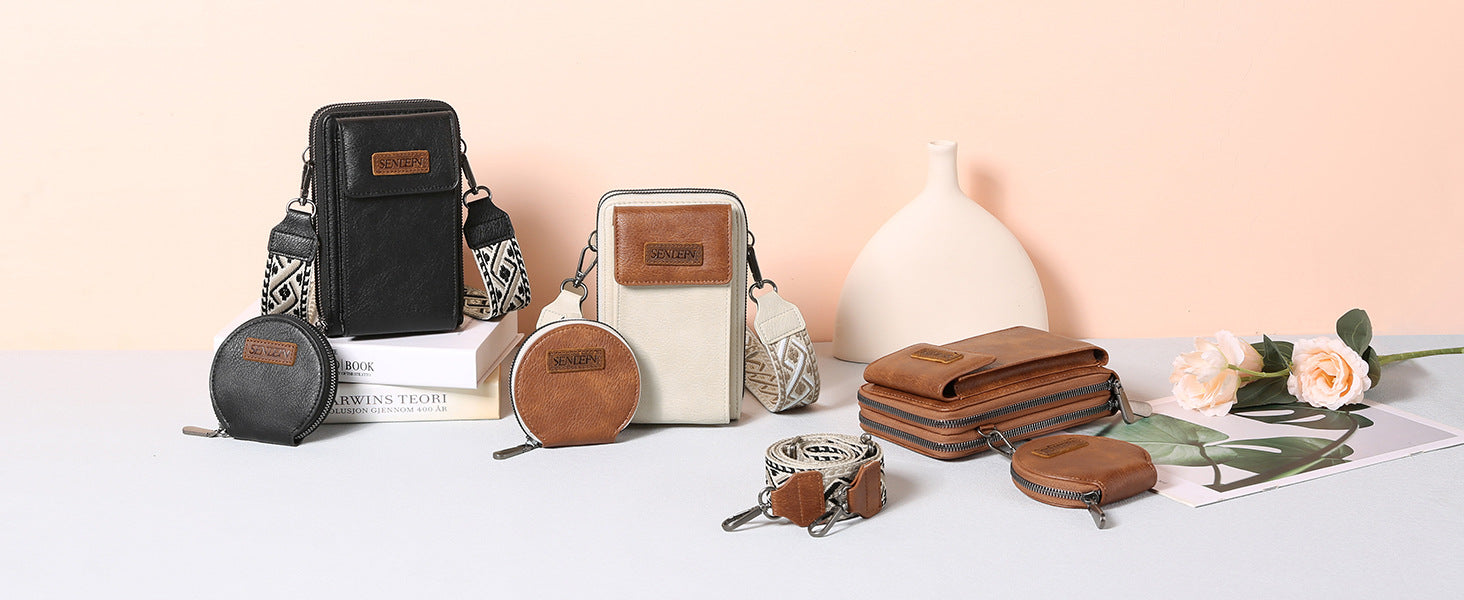 Women's Crossbody Phone Bag with Coin Pouch PU Leather Shoulder Purse Adjustable Wide Strap for Travel & Daily Use Brown