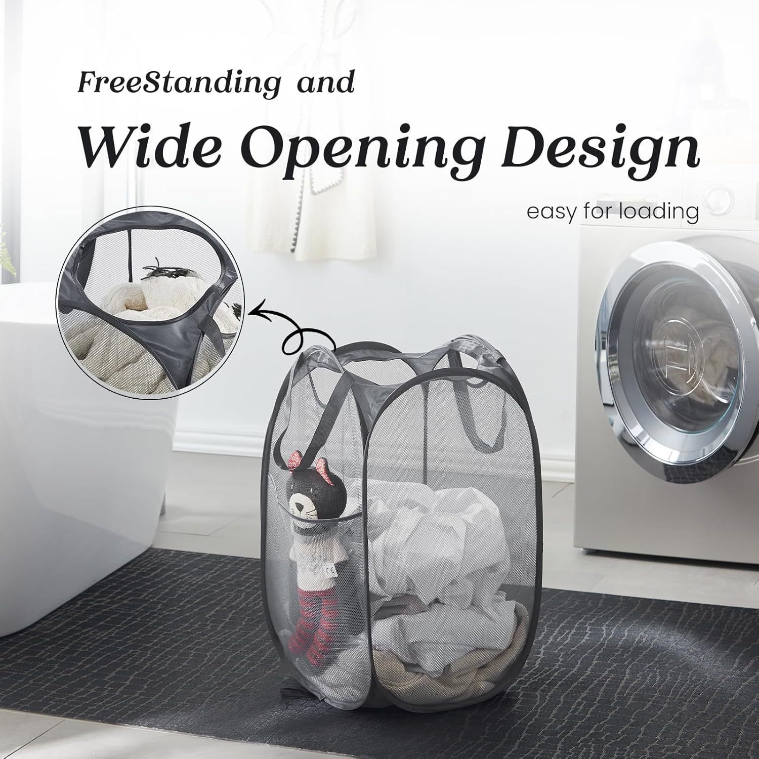 2 PCS Mesh Pop Up Laundry Hamper Collapsible Washing Basket with Side Pocket & Reinforced Handles Portable Dirty Clothes Bin for Dorm Travel & Toy Storage (Sky Blue & Pink)