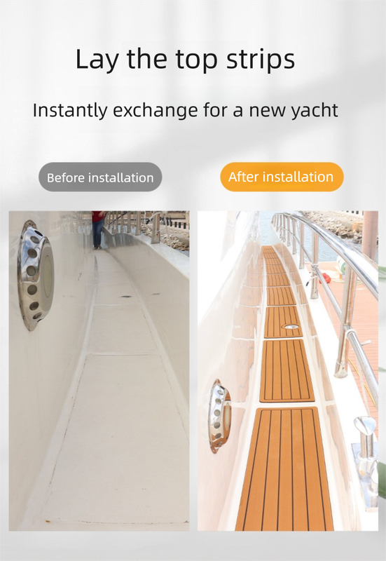 EVA Faux Teak Boat Flooring Border Trim Self Adhesive Marine Decking Strip Non Slip Foam Sheet for Yacht Caravan RV (Light Brown & White, 240cm x 5.7cm)