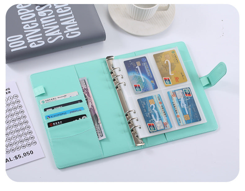 100 Envelope Savings Challenge Binder A5 Budget Planner Book PU Leather Cash Stuffing Money Organiser with Magnetic Closure & Tracker (Blue)