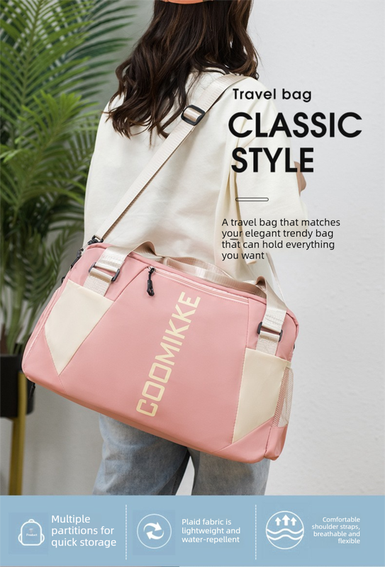 Large Travel Duffle Bag Gym Sports Weekender with Shoe Compartment Wet Pocket Lightweight Carry On Luggage Bag (Pink)