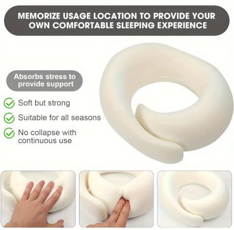 Memory Foam Travel Neck Pillow 360 Support Adjustable Snail Shape Chin Rest for Long Haul Flights Car & Office Portable with Storage Bag (Pink)