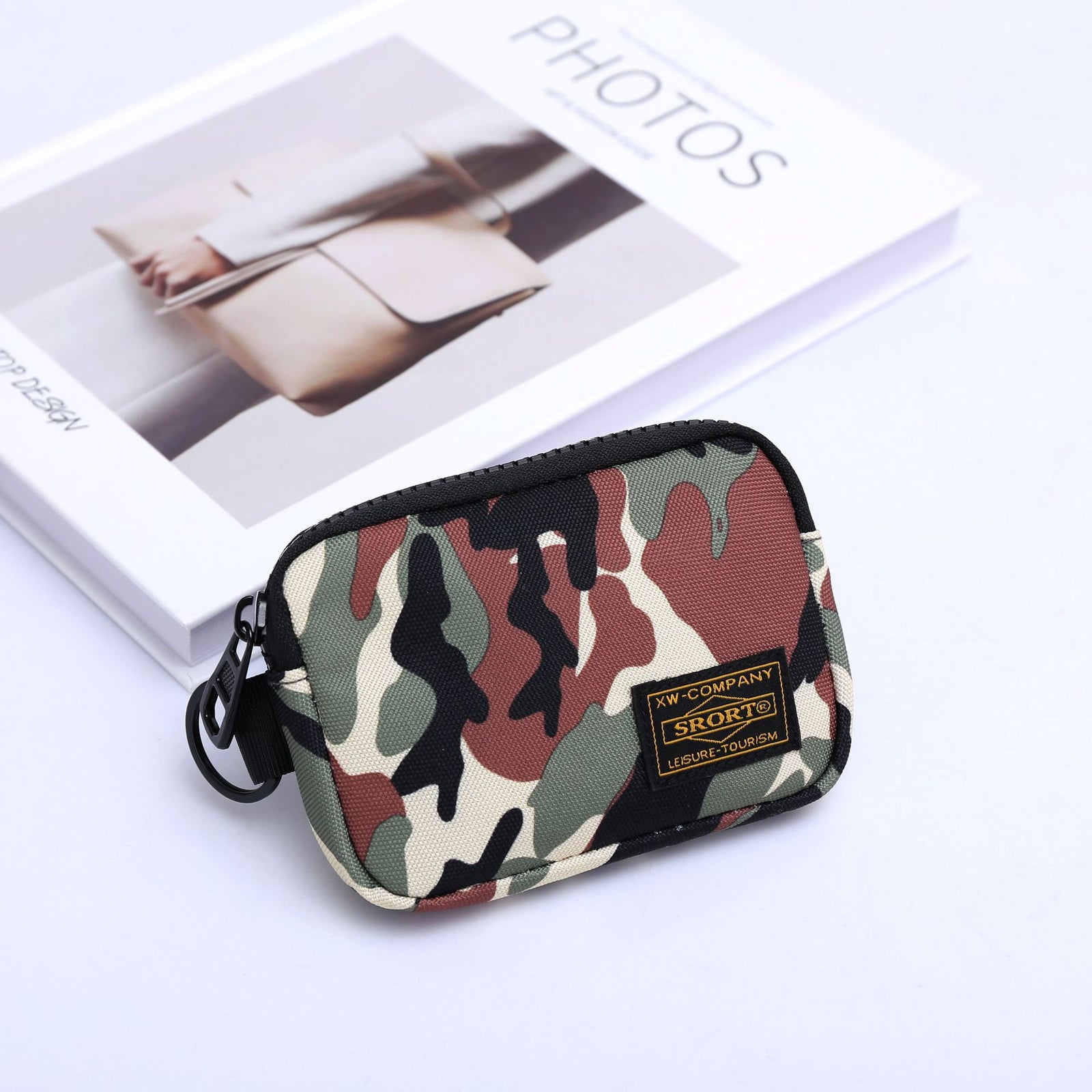 Small Nylon Coin Purse Zip Wallet Waterproof Mini Pouch Key Card Holder Lightweight EDC Organizer Camouflage (12x9cm)