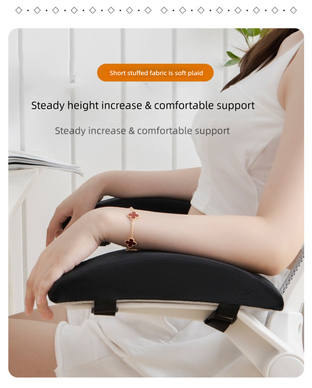 A pair of Ergonomic Chair Armrest Pads High Density Foam Elbow Support Cushion Black Curved Design for Office & Gaming Chairs Relief Pressure Non-Slip Cover