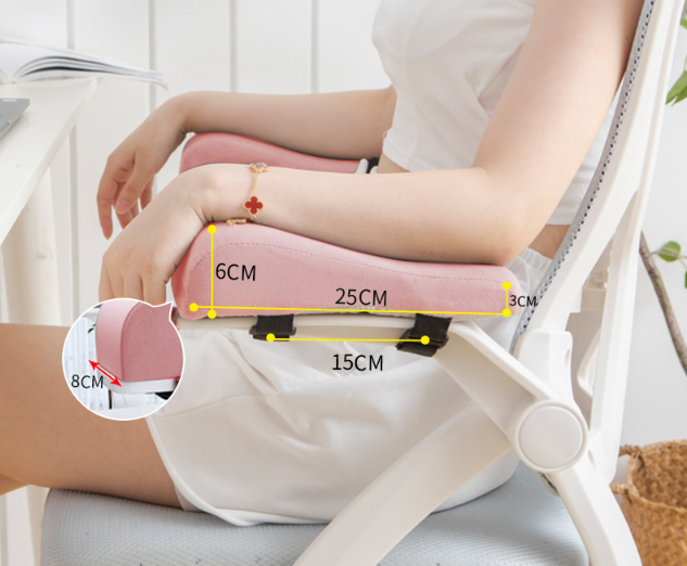 A pair of Memory Foam Chair Armrest Pads Curved Elbow Support Cushion Pink Ergonomic Pressure Relief Cover for Office Gaming Chair WFH Setup