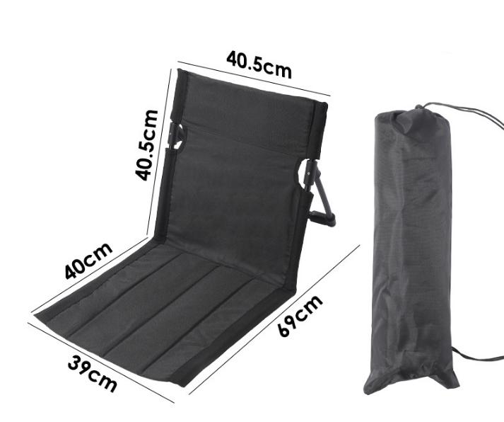 Portable Folding Ground Chair with Back Support Lightweight 500g Padded Stadium Seat Beach Mat for Camping Picnics Festivals - Black