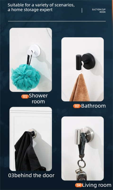 Heavy Duty Stainless Steel Suction Cup Hook Vacuum Wall Hanger Brushed Black No Drill Towel Holder for Bathroom Kitchen & Shower - Waterproof