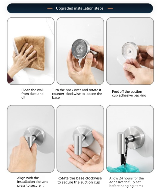Heavy Duty Stainless Steel Suction Cup Hook Vacuum Wall Hanger Brushed Black No Drill Towel Holder for Bathroom Kitchen & Shower - Waterproof