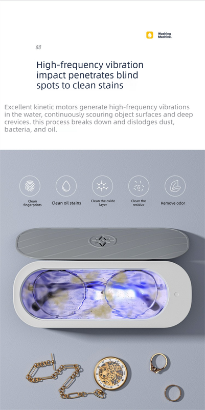 Portable Battery Operated Sonic Vibration Jewellery & Glasses Cleaner - Cordless High Frequency Washing Box for Travel, Dentures & Rings (2x AAA Batteries Included)