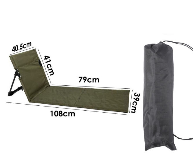 Portable Outdoor Folding Ground Chair with Back Support (Extra Long Dark Green) - Lightweight Padded Beach Mat & Picnic Seat for Camping, Festivals & Parks