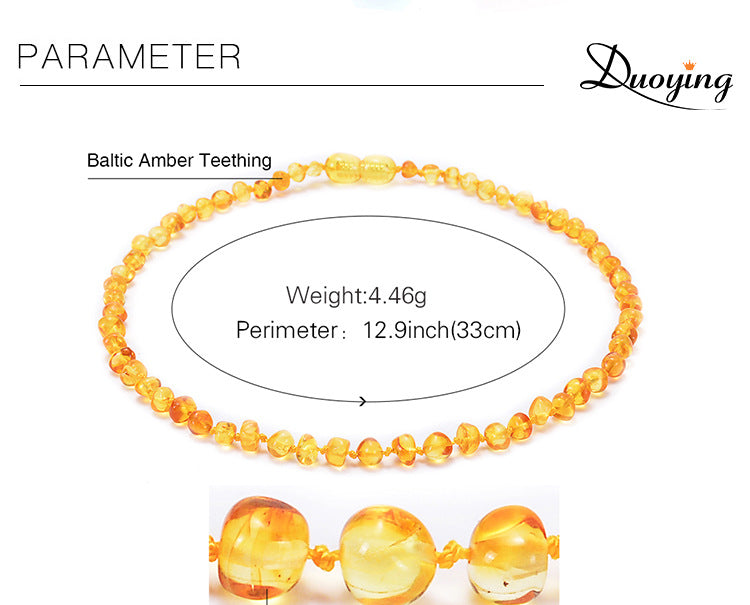 Genuine Baltic Amber Necklace for Baby & Toddler - 33cm Hand Knotted Natural Beads - Certified Golden Honey Jewellery Gift with Pouch