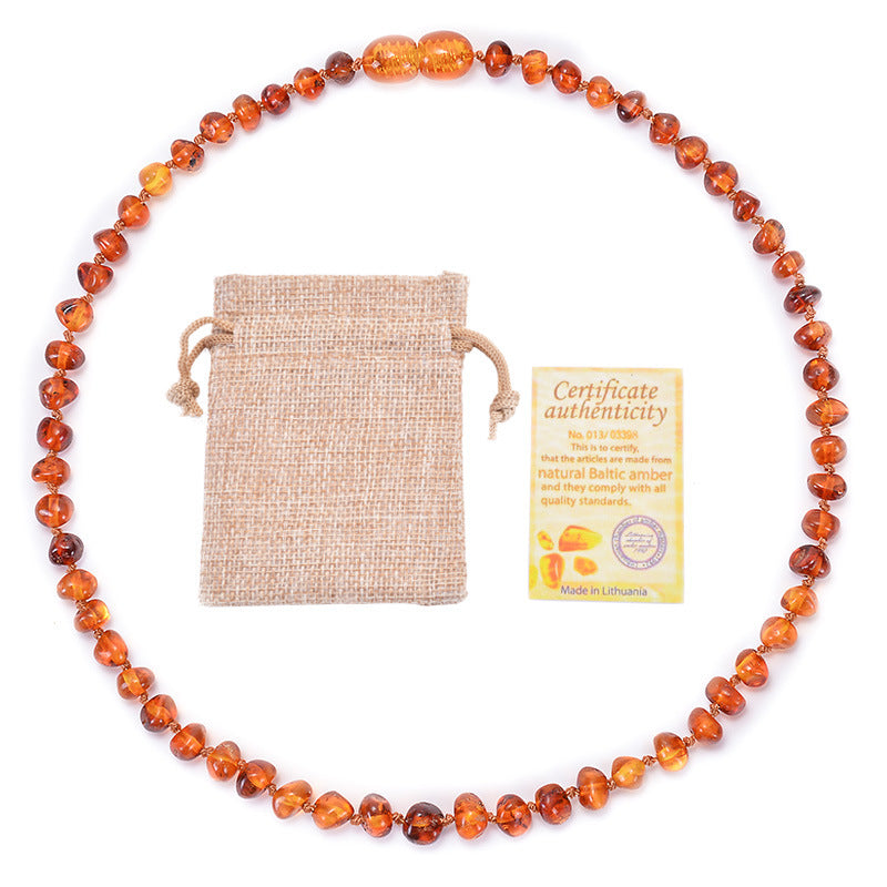 Genuine Baltic Amber Necklace for Baby & Toddler - 33cm Hand Knotted Cherry Beads - Natural Certified Jewellery with Pouch