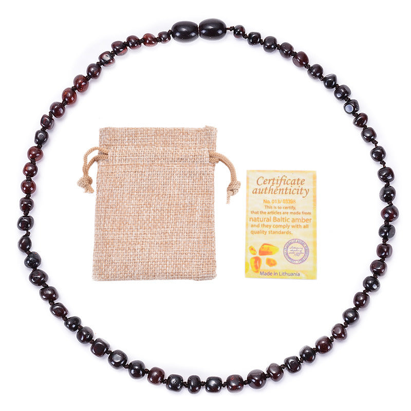 Genuine Baltic Amber Necklace for Baby & Toddler - 33cm Hand Knotted Blood Red Beads - Natural Certified Jewellery with Pouch