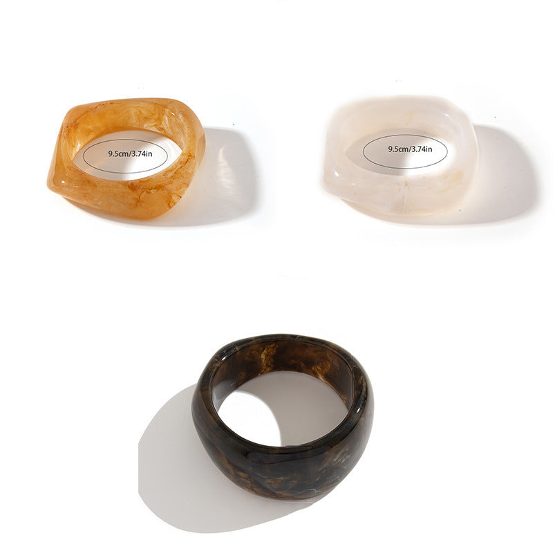 Chunky Resin Bangle Bracelet - Irregular Geometric Square Cuff - White Tortoiseshell Tone Wide Wristwear for Women