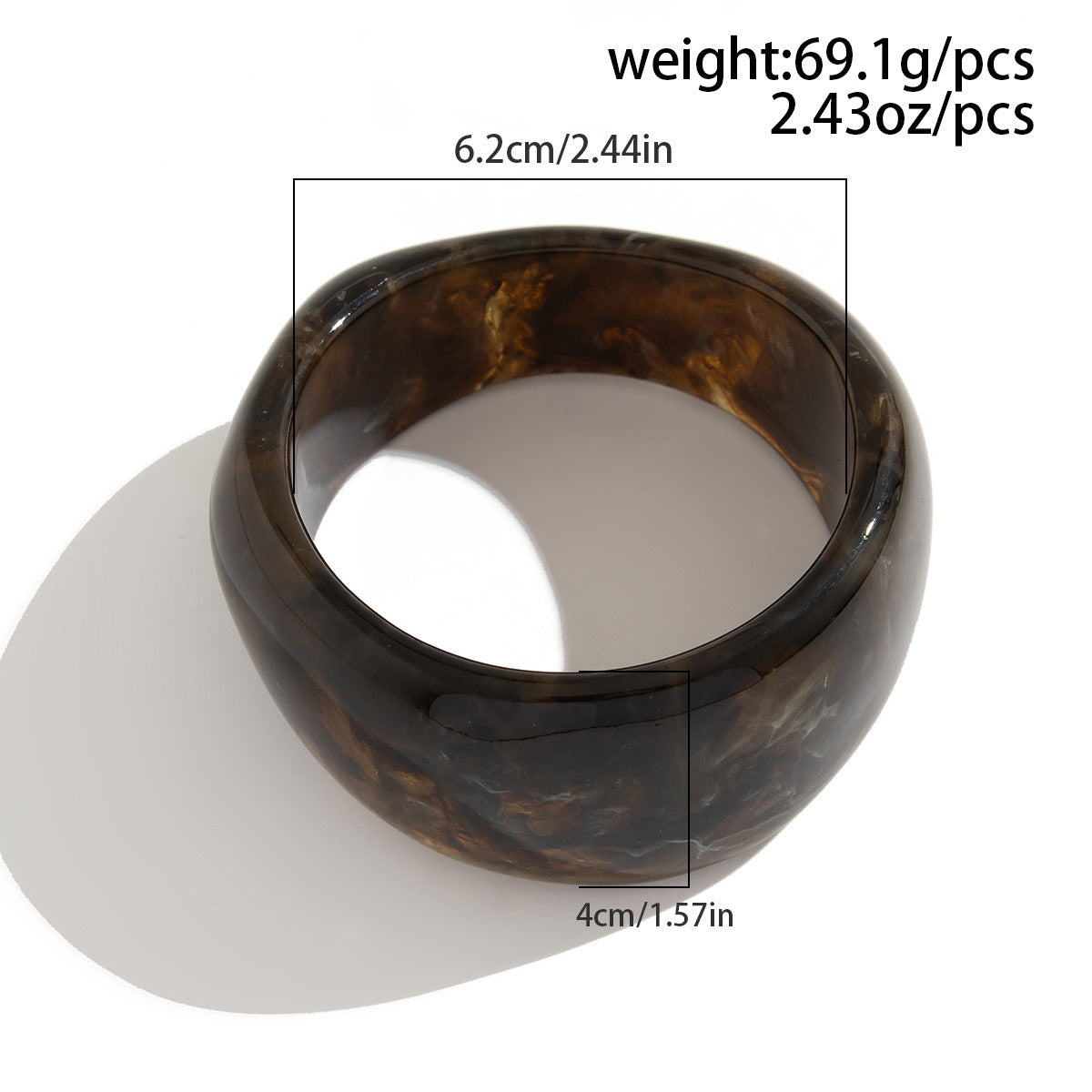 Chunky Resin Bangle Bracelet - Irregular Geometric Square Cuff - Dark Coffee Tortoiseshell Tone Wide Wristwear for Women