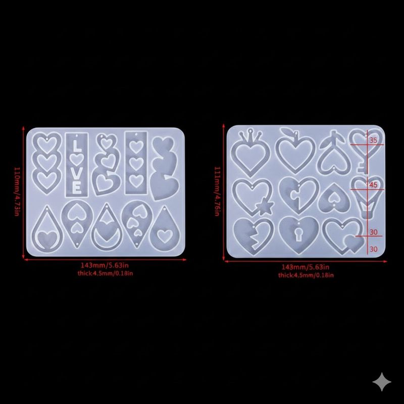 2 Pieces Mother's Day DIY Heart Earring Silicone Molds Set Heart Shaped Pendant Resin Casting Tools for Jewellery Making and Crafts