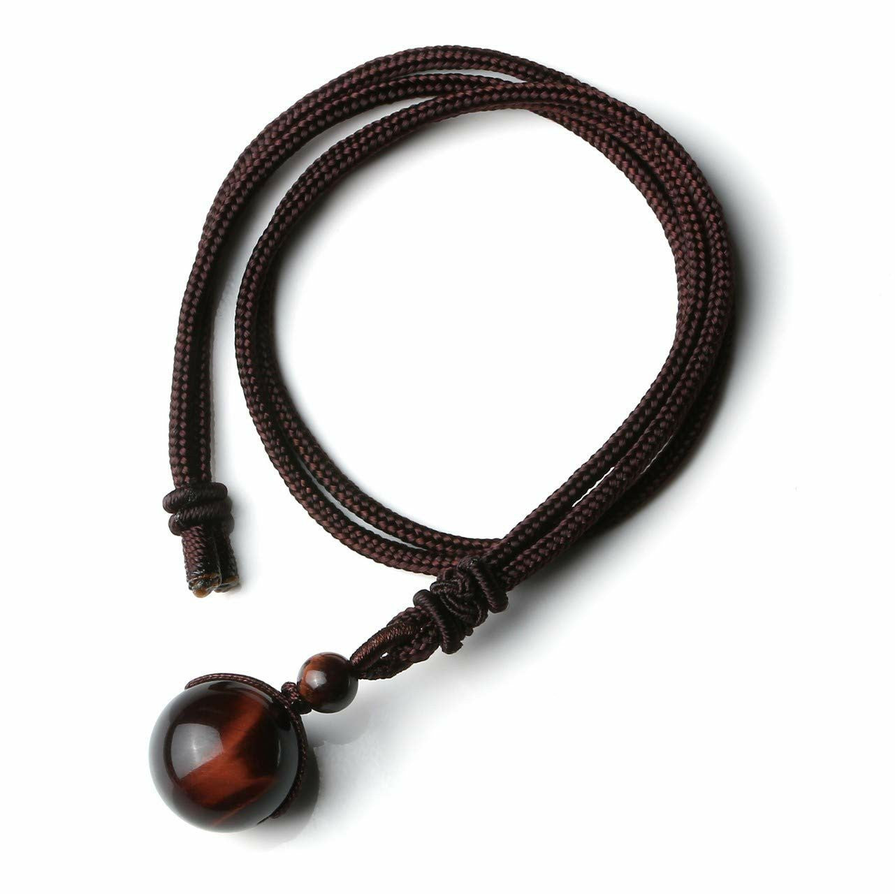 Handmade Woven Tiger Eye Stone Pendant Necklace Vintage Natural 10mm Gemstone Jewelry for Men and Women Simple Retro Style Accessory