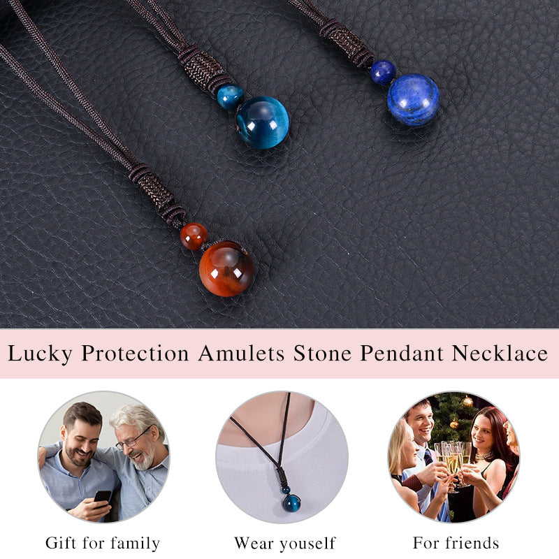 Handmade Woven Tiger Eye Stone Pendant Necklace Vintage Natural 12mm Gemstone Jewelry for Men and Women Simple Retro Style Accessory
