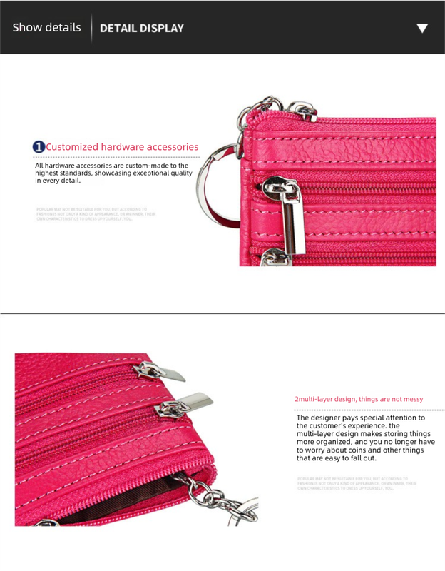 Genuine Leather Coin Purse Mini Wallet with Triple Zipper Pockets Key Ring Holder Pouch for Cash & Cards - Peach Blossom Pink