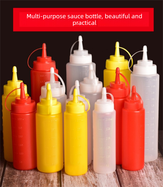 3 PCS Squeeze Sauce Bottles 250ml Plastic Condiment Dispensers for Kitchen BBQ & Cafe Refillable Ketchup Mustard Containers White&Red&Yellow