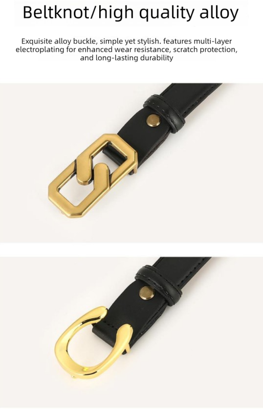 Womens Genuine Leather Belt Coffee 2.3cm Wide Gold Buckle Waist Strap for Jeans & Dresses Elegant Fashion Accessory
