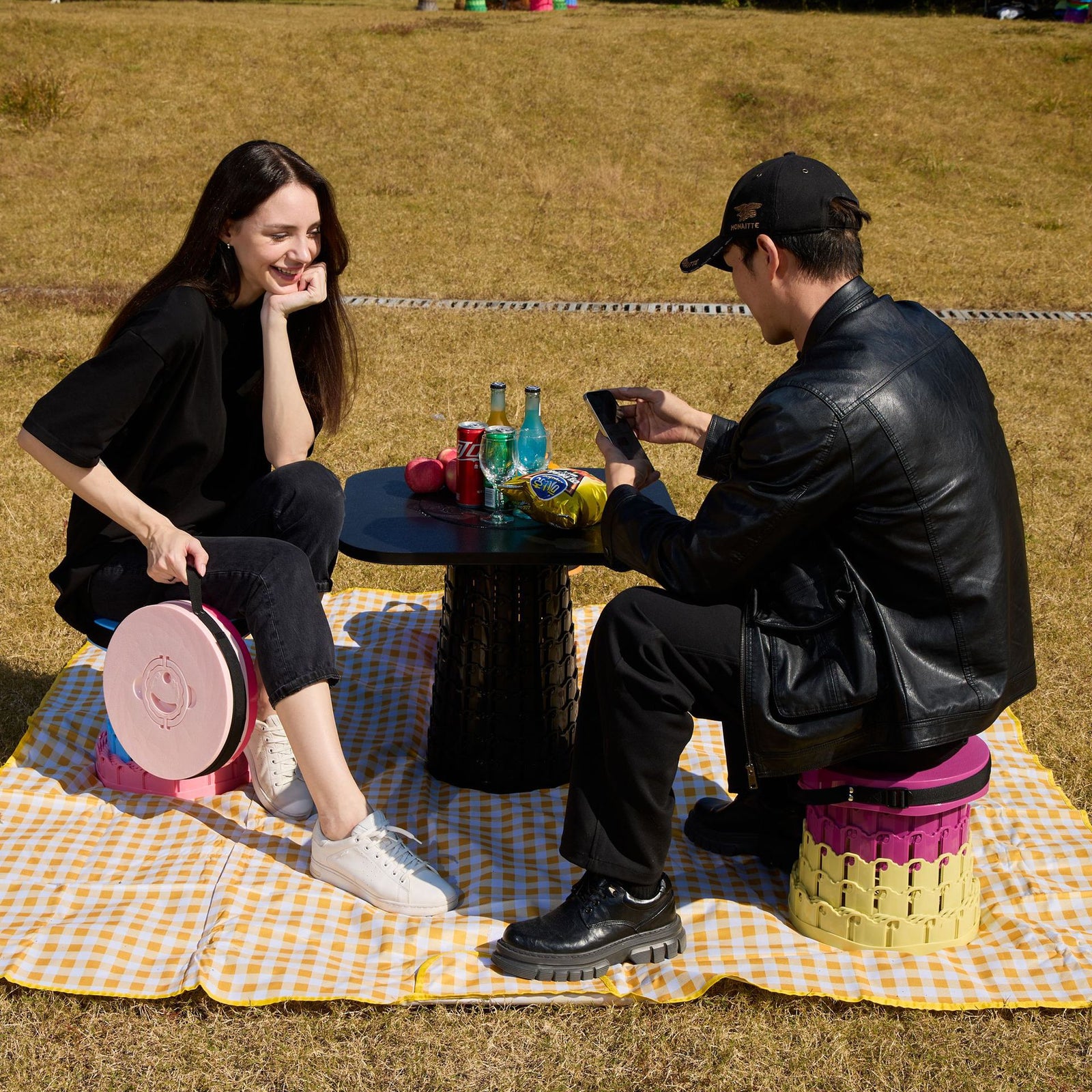 Portable Retractable Stool MAX Gen 8 Telescopic Camping Seat 50cm Tall Extra Wide Heavy Duty Lotus Pink & Purple Gradient for Outdoor & Travel
