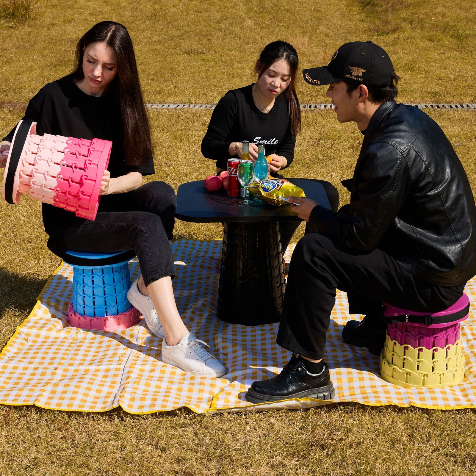 Portable Retractable Stool MAX Gen 8 Telescopic Camping Seat 50cm Tall Extra Wide Heavy Duty Lotus Pink & Purple Gradient for Outdoor & Travel