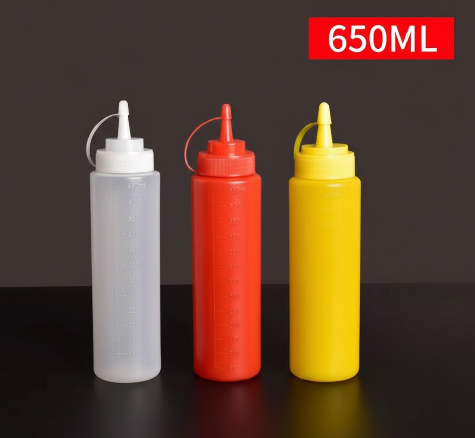 3 PCS Squeeze Sauce Bottle Set 650ml White Red Yellow Leakproof Condiment Dispenser for Salad Dressing Ketchup Mustard