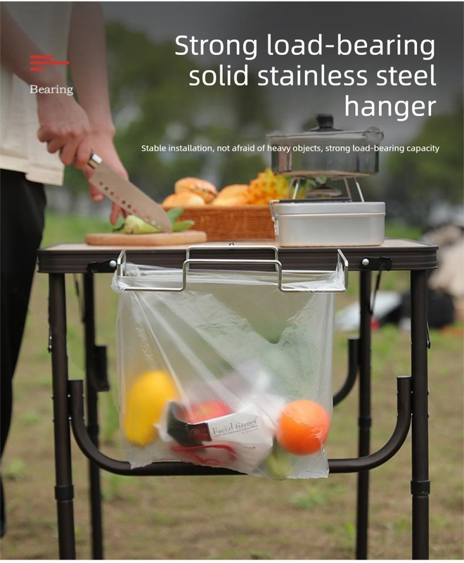 Portable Outdoor Camping Trash Bag Holder Stand Stainless Steel Folding Garbage Bag Rack for Picnic Kitchen and Student Desk Storage Natural
