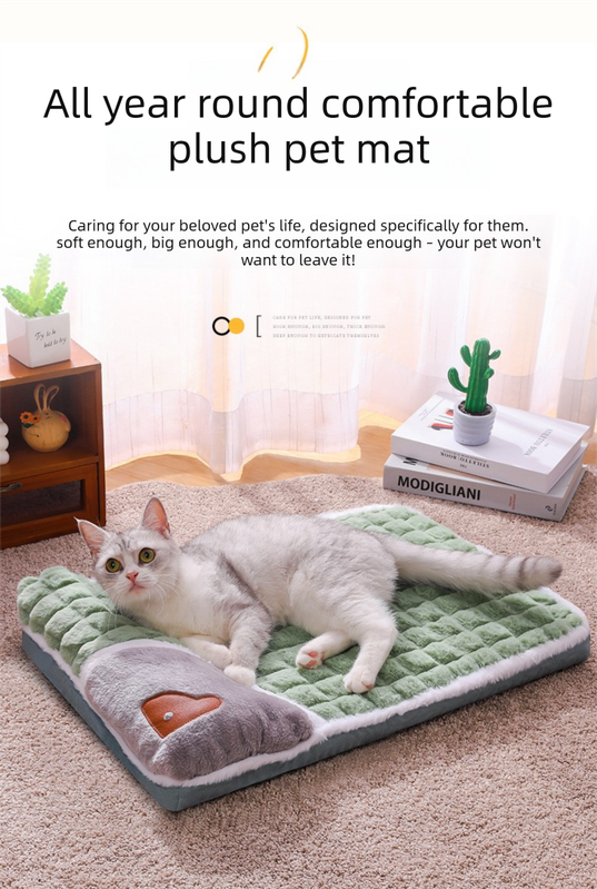 Thickened Pet Sofa Bed S Size 40x25cm Green Dog Mat with Integrated Pillow Soft Washable Sleeping Pad for Dogs and Cats All Season Comfort