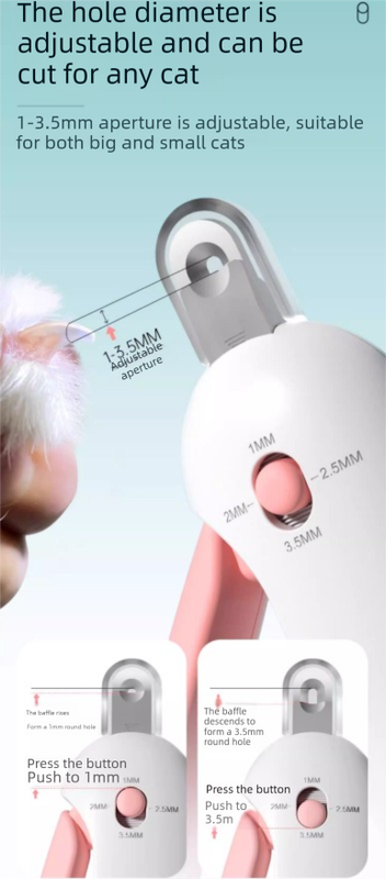 Adjustable Cat Nail Clippers Safety Round Hole Trimmer 1mm-3.5mm Anti-Splash Grooming Tool with File for Kittens & Rabbits Blue