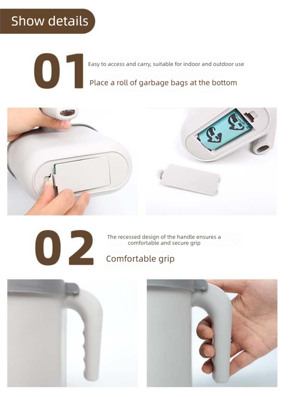 2-in-1 Cat Litter Scoop with Integrated Waste Bin & 1 Roll Refill Bags Detachable Sifter Shovel Anti-Reflux Baffle Grey