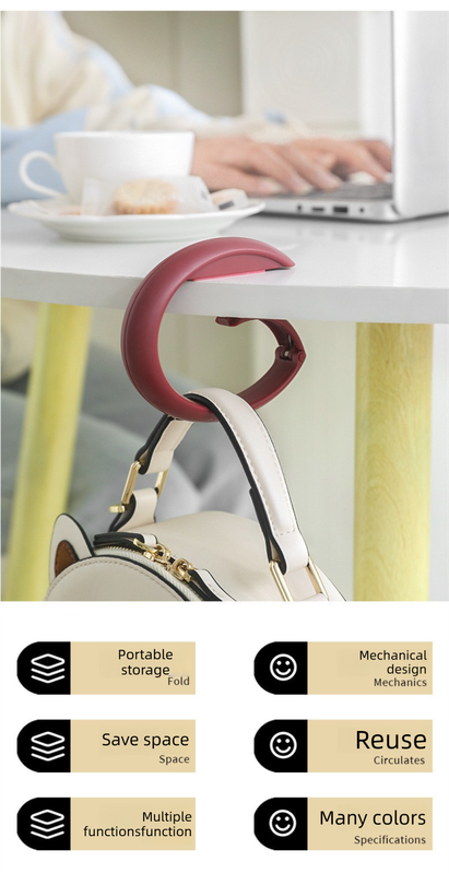 2 PCS Portable Purse Bag Hook Hanger Table Edge Holder Cherry Blossom Pink Foldable Non-Slip Clip for School Desk Office & Cafe