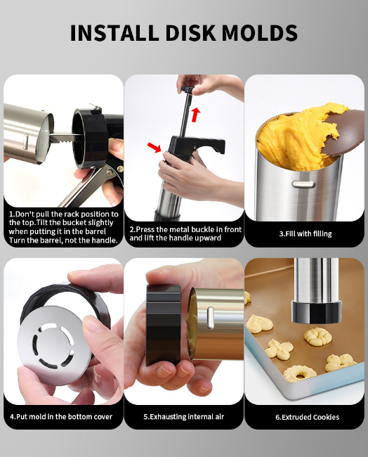 Stainless Steel Cookie Press Maker Kit with 8 Icing Tips and 6 Christmas Discs Red Manual Biscuit Press Machine